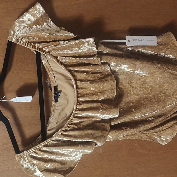 Iris Basic Gold Velvet Bodysuit. Size Medium. - Picture 2 of 4